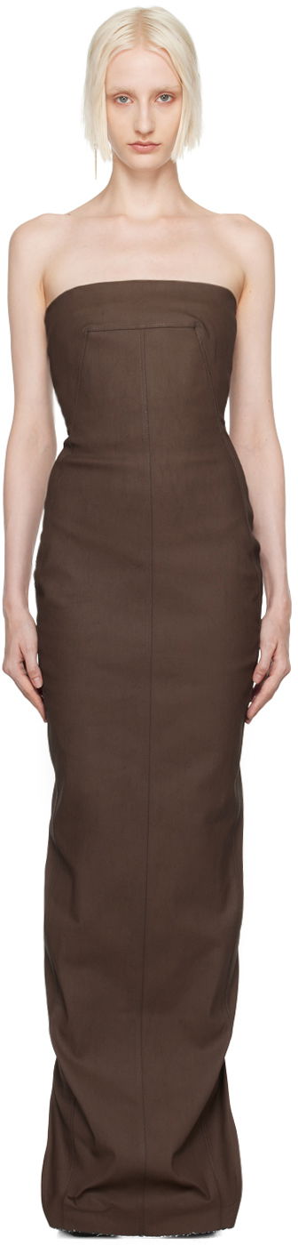 плаття Rick Owens Khaki Porterville Bustier Denim Maxi Dress Коричневий | RP02D3524 SMT