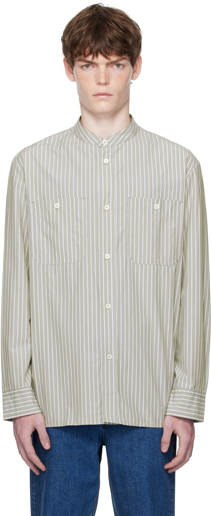 Сорочка A.P.C. A.P.C. Theon Striped Band Collar Shirt Зелений | COHJJ-H12631
