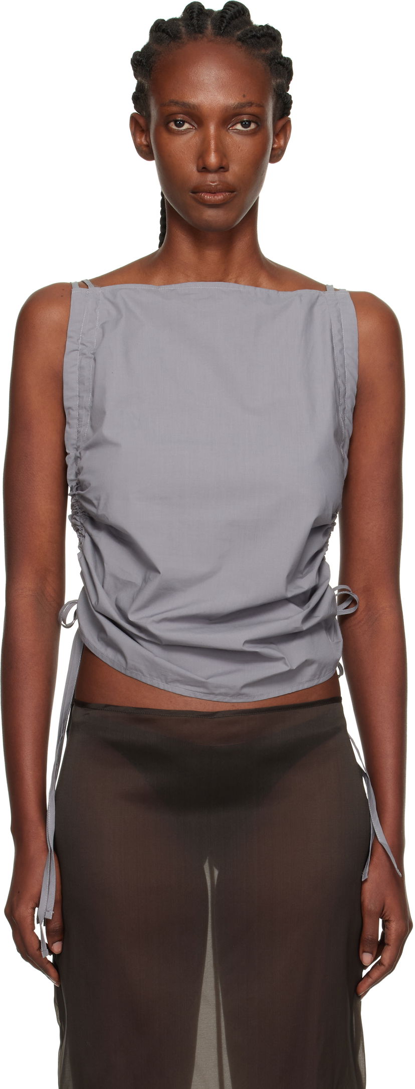 Безрукавка Baserange Baserange Pictorial Ruched Strap Top Сірий | TSPIS-PO-AU25