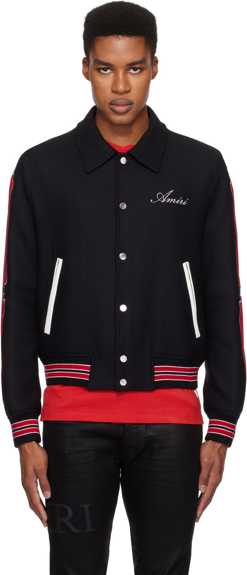 Куртка бомбер AMIRI Bones Wool Bomber Jacket чорний | AMOUVY1009