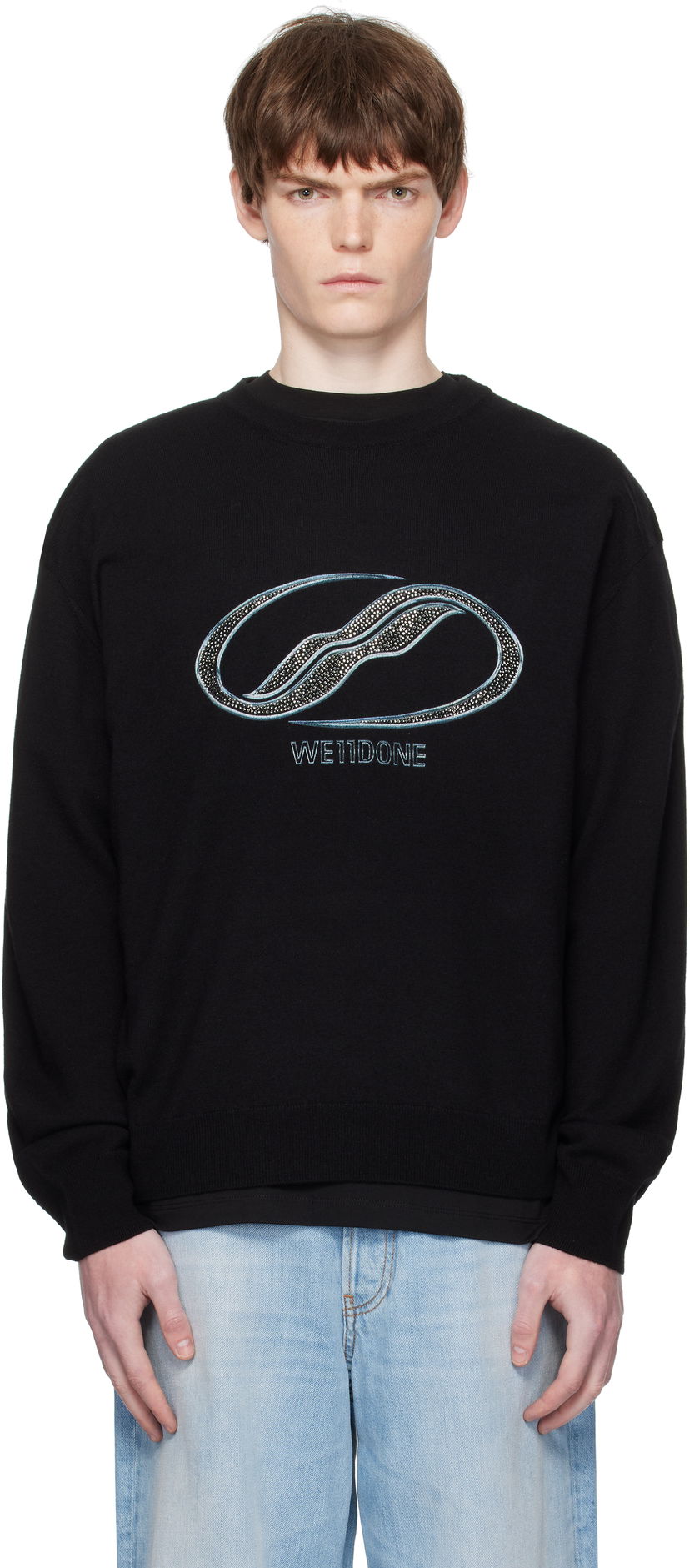 Cветр We11done We11done Logo Rhinestone Knit Pullover чорний | WD-KO2-25-652-U-BK