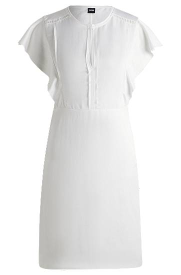 плаття BOSS Frilled Sleeve Dress with Keyhole Neckline білий | 50537402
