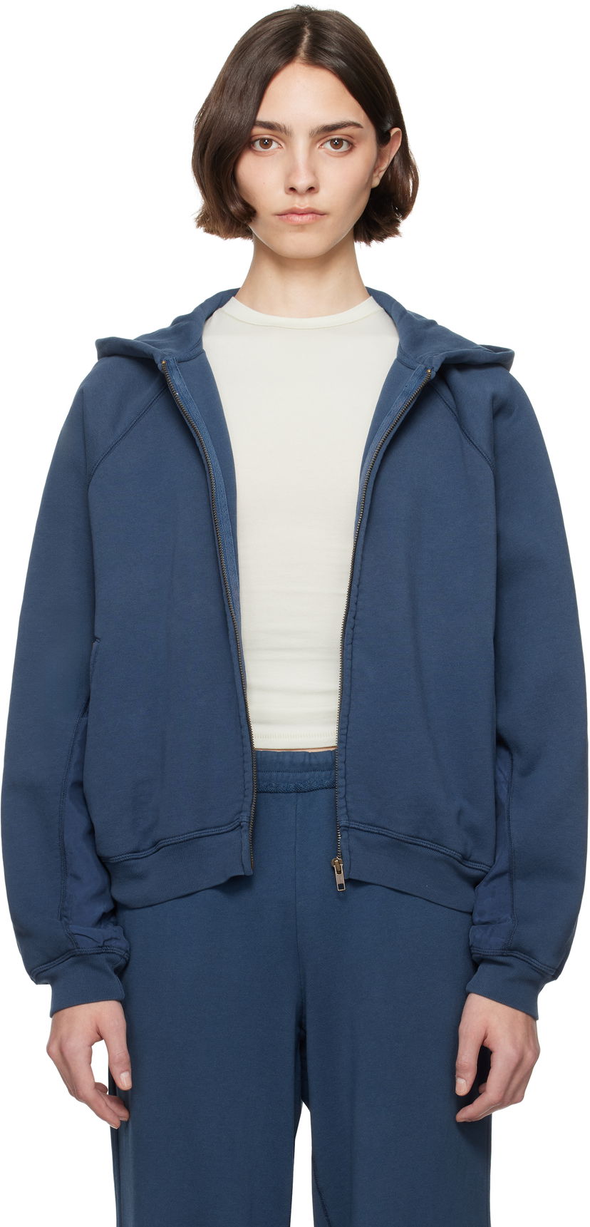 Світшоти SKIMS SKIMS French Terry Relaxed Zip Up Hoodie Синій | ZU-ZUP-7768W