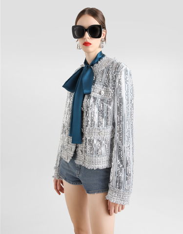 Куртка Dolce & Gabbana Dolce & Gabbana Tulle Gabbana Jacket with Sequin Embroidery Сірий | F27DLTFLSKCS0998, 3