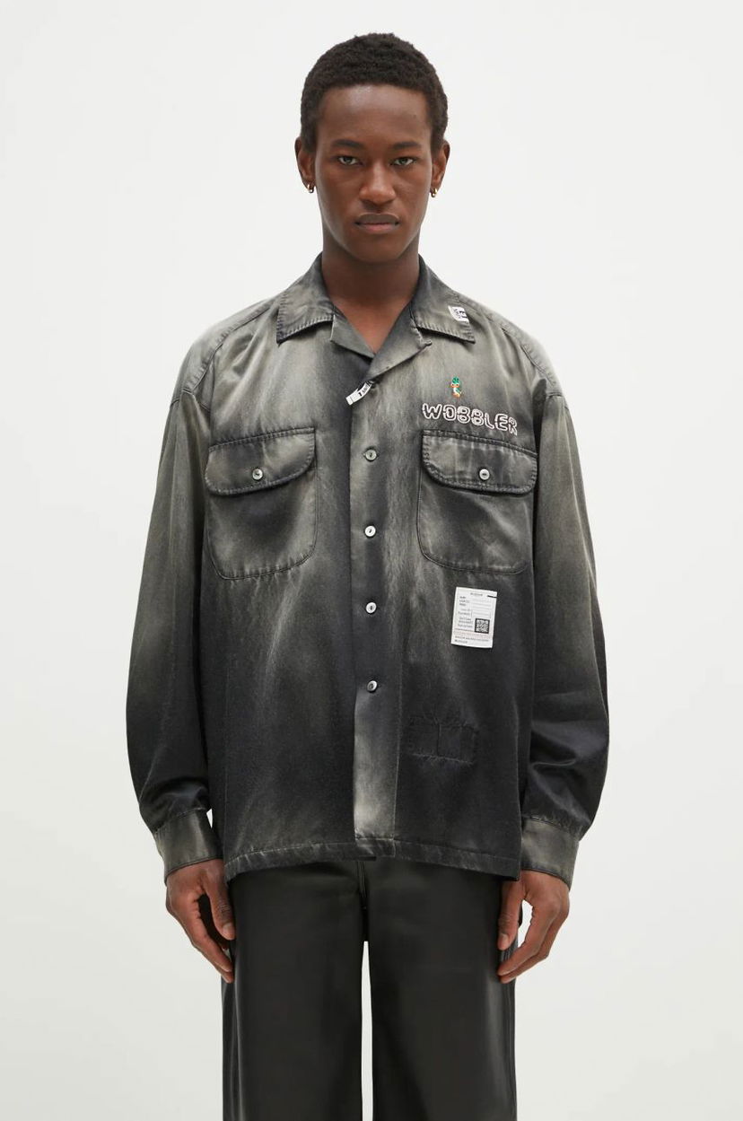 Сорочка Maison MIHARA YASUHIRO Maison MIHARA YASUHIRO Relaxed Fit Bleached Long Sleeve Satin Shirt Сірий | J13SH183