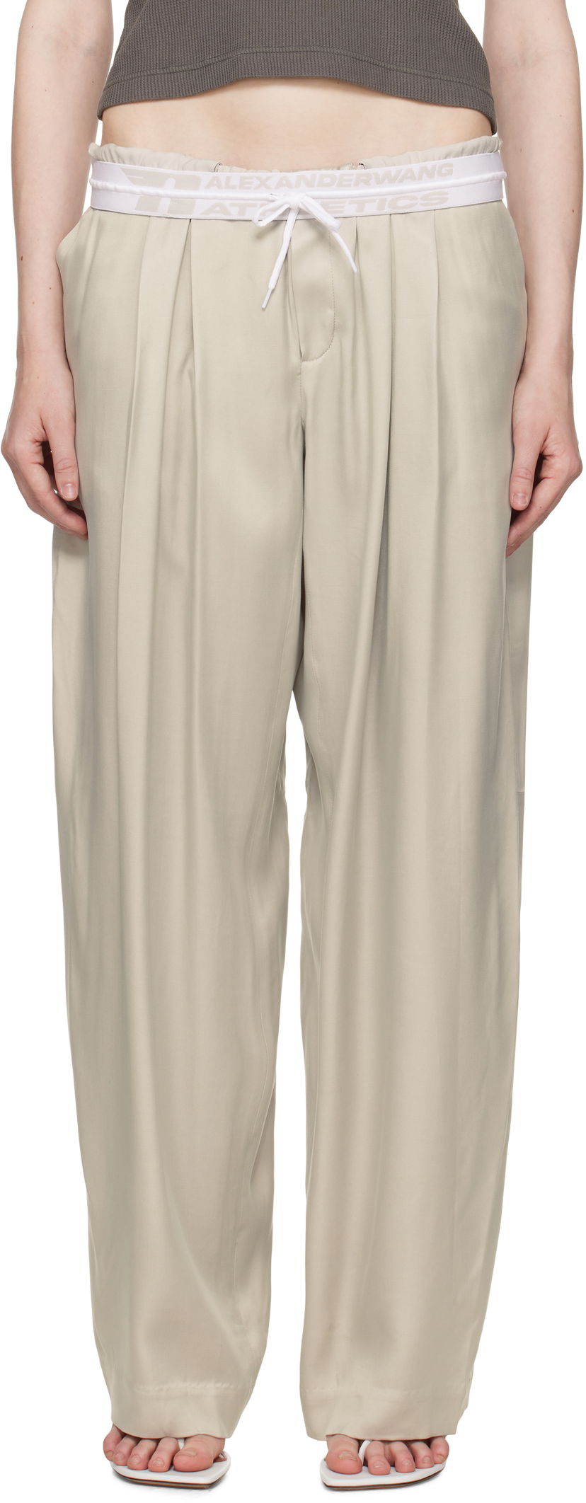 Штани Alexander Wang Alexander Wang Pre-Styled Turn-Down Waistband Trousers бежевий | 1WC2254844