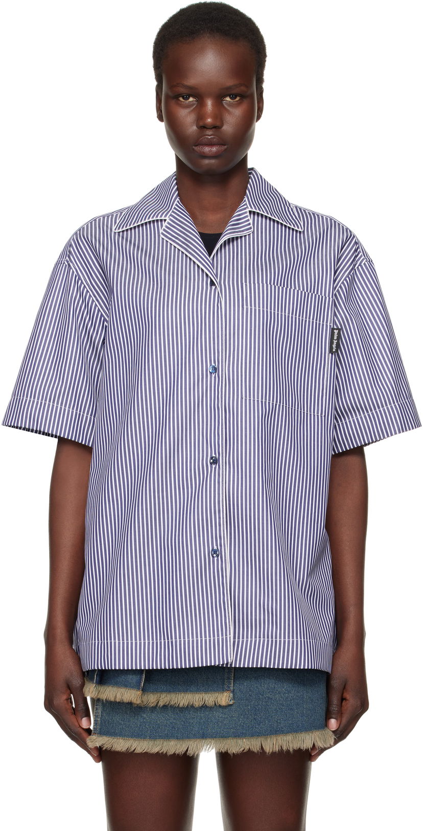 Сорочка Palm Angels Striped Shirt Синій | PWGG005S25FAB0014603