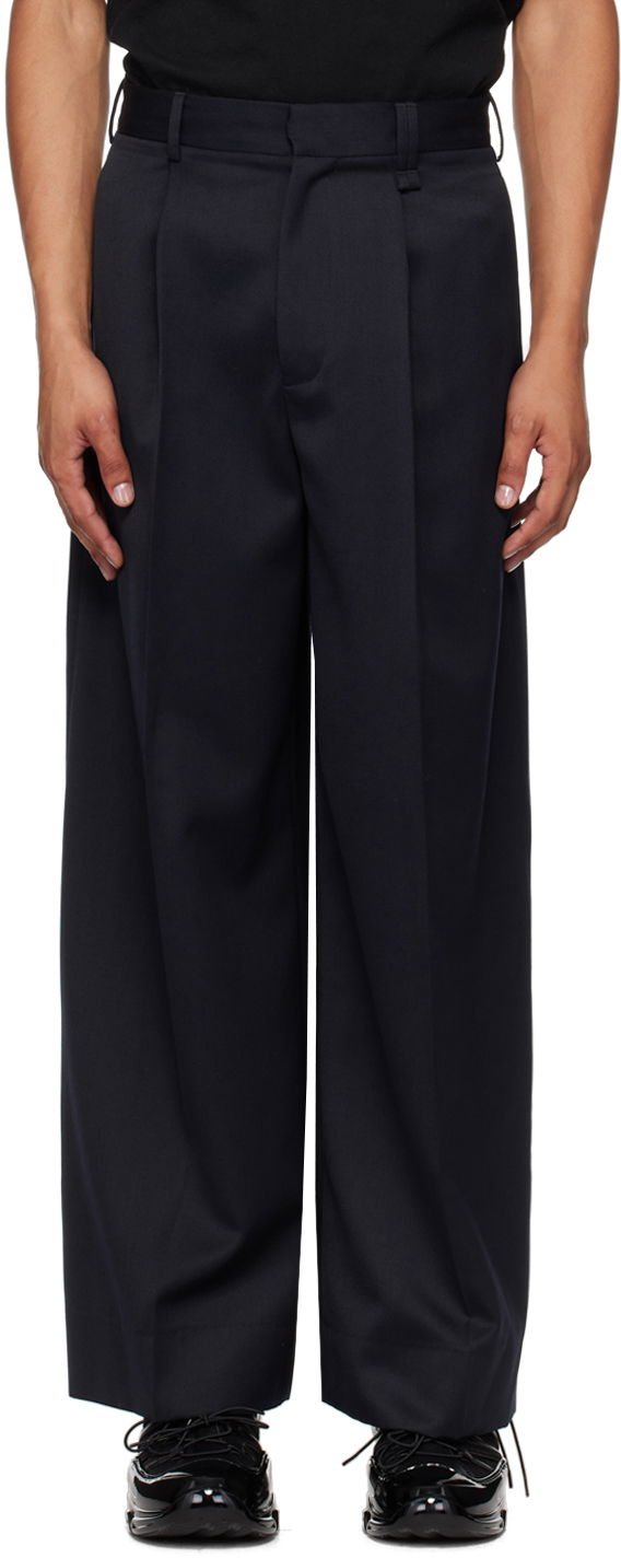 Штани Simone Rocha Simone Rocha Pleated Wide Leg Trousers темно-синій | 4118 0458