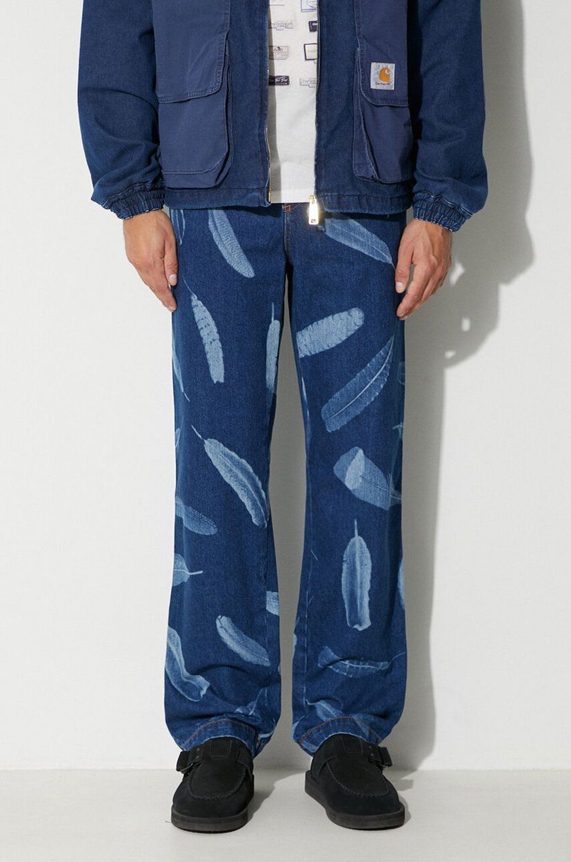 Джинси Marcelo Burlon Aop Wind Feathers Jeans Синій | CMYA033F23DEN0023401