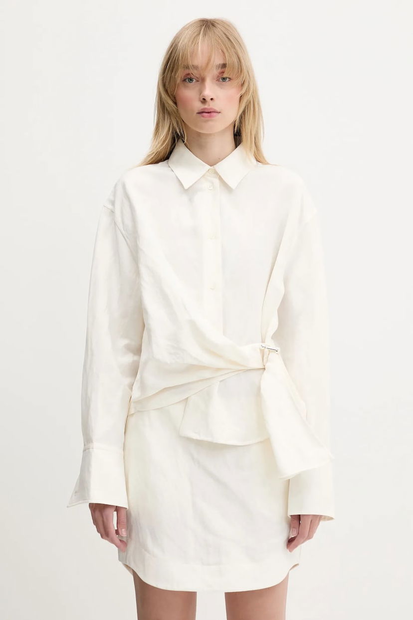 плаття JW Anderson JW Anderson Draped Twisted Relaxed Linen-Blend Shirt білий | SH0346.PG1690.002