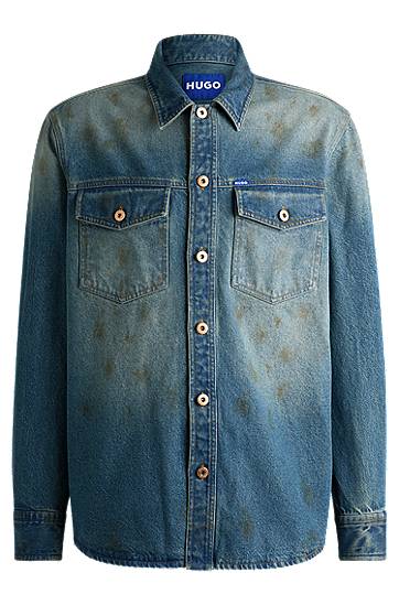 Сорочка BOSS HUGO Loose-Fit Denim Shirt with Used Effects Синій | 50534187