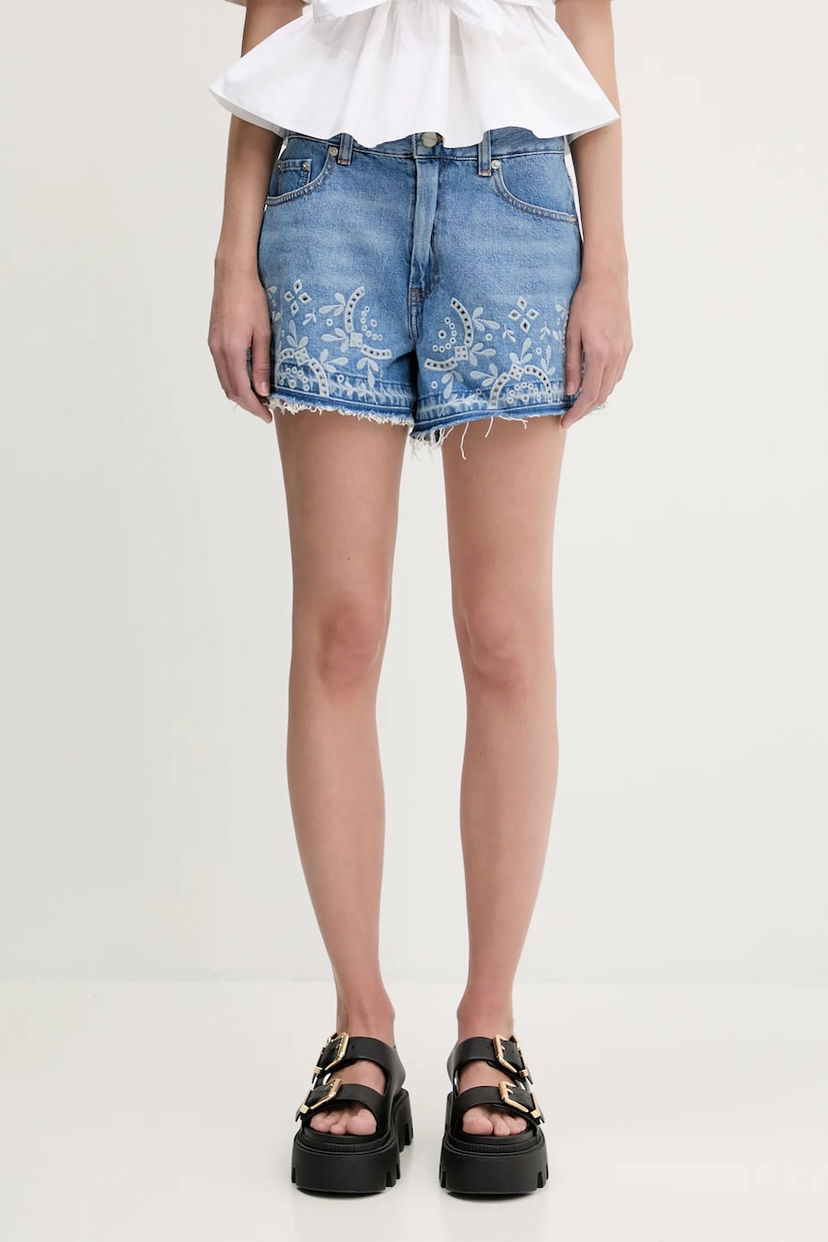 Шорти GANNI GANNI Broderie Anglaise High-Waist Denim Shorts Синій | J1678