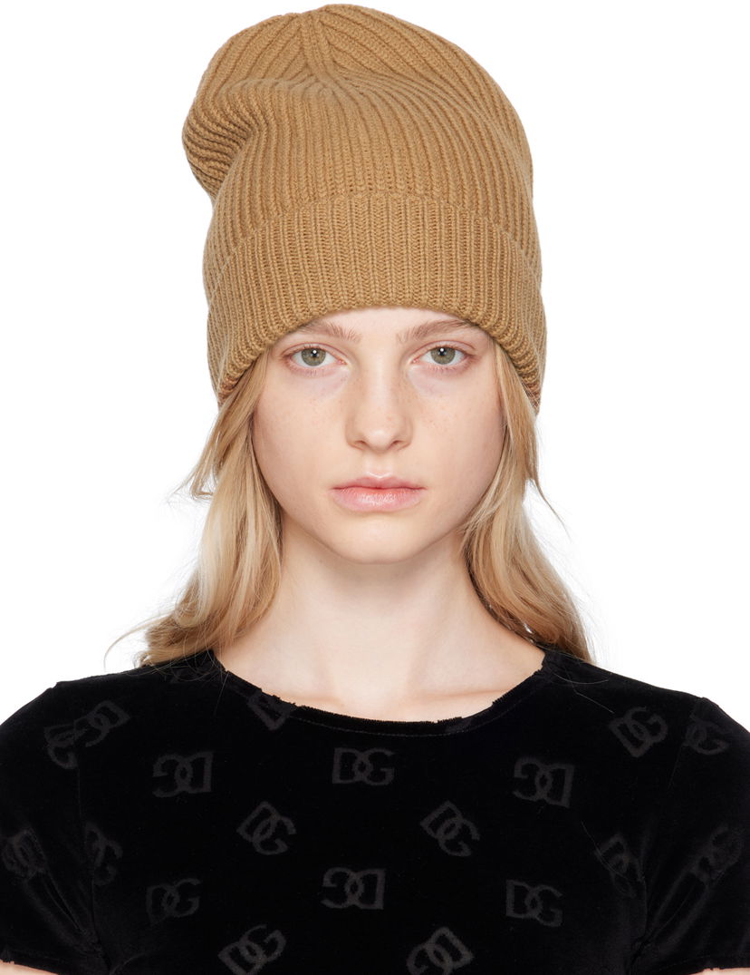 Шапка Dolce & Gabbana Beige Ribbed Beanie бежевий | FXL68T JFMU9