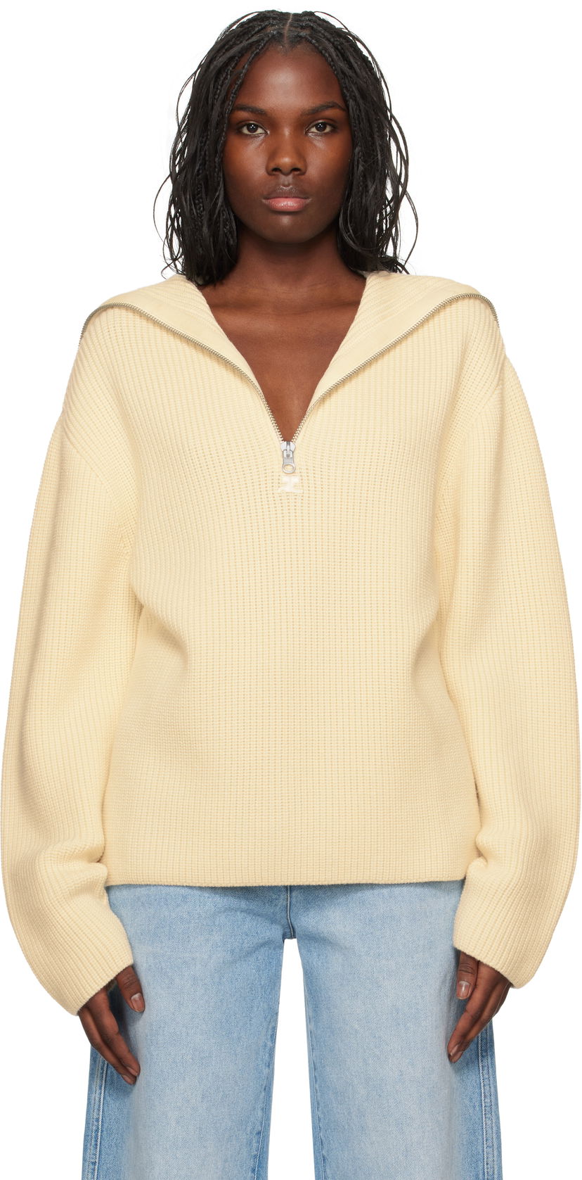 Cветр Courrèges Ribbed Wool Half-Zip Sweater Жовтий | 324MPU182FI0036
