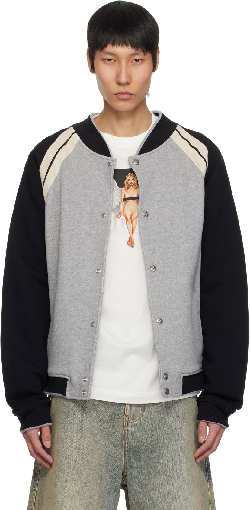 Куртка бомбер Palm Angels Palm Angels Varsity Bomber Jacket Сірий | PMEK010S25FAB0010810