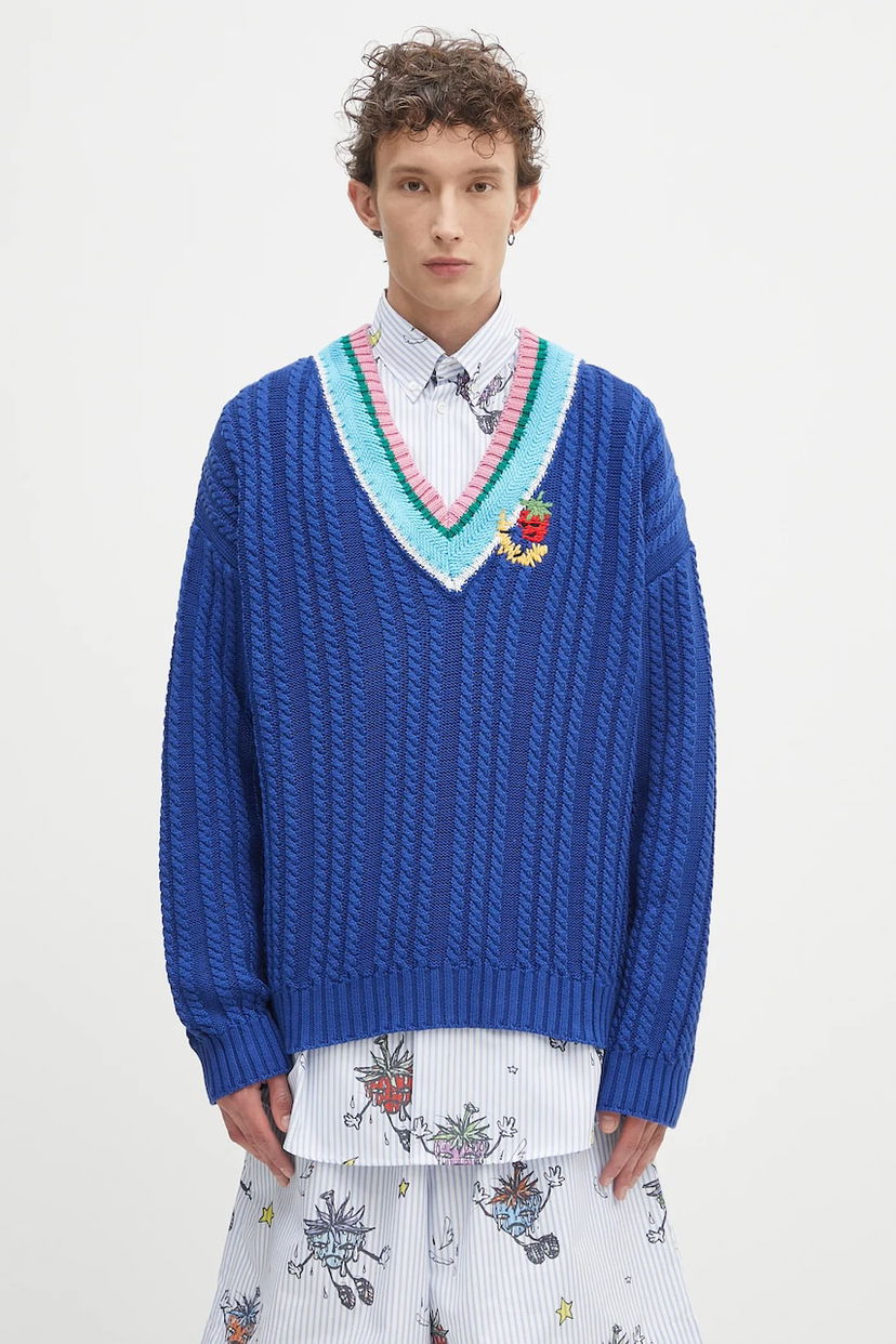Cветр Sky High Farm Sky High Farm Cableknit V-Neck Sweater Синій | SHF07N007