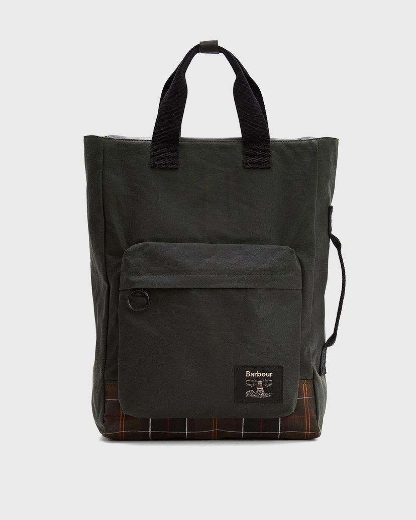 сумка-тоут Barbour Waxed Field Tote Bag with Plaid Base and Front Pocket Зелений | UBA0714SG91
