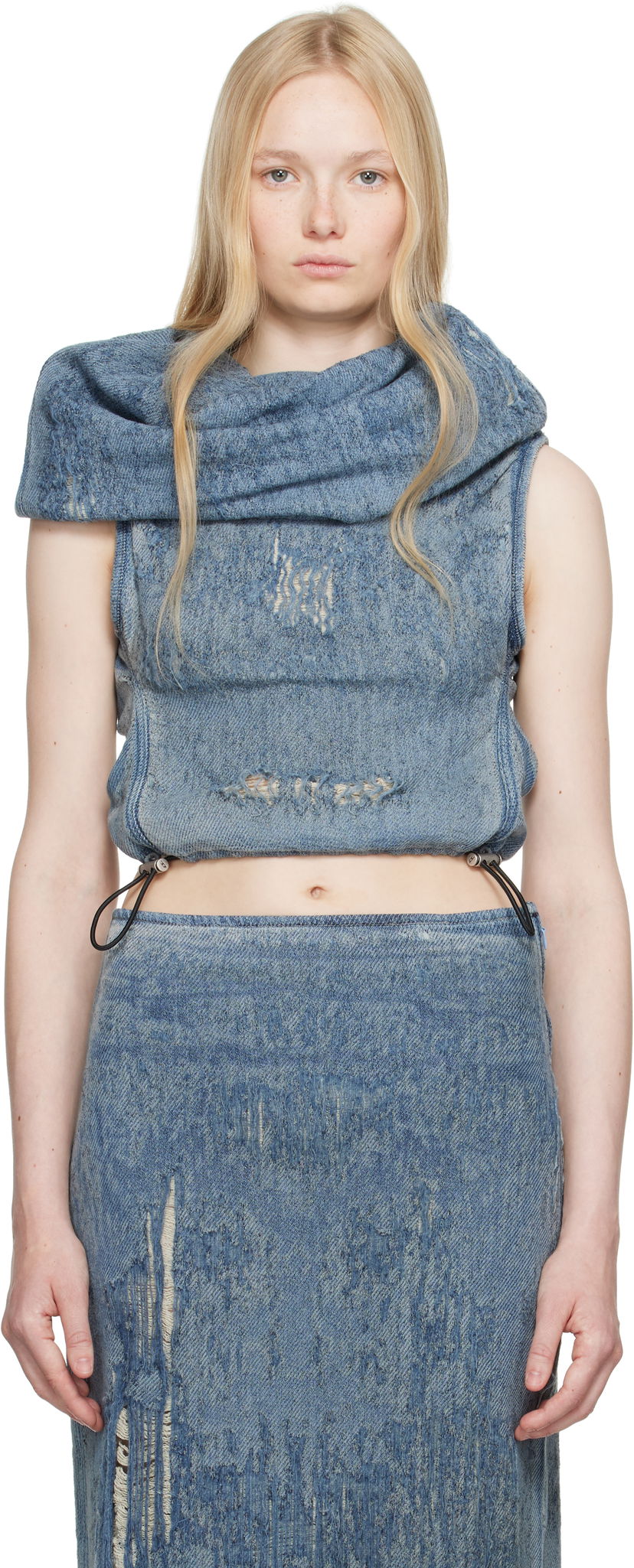 Спідниця Diesel Diesel De-Vania-Fsg Distressed Denim Cowl Neck Top Синій | A18944 068RQ