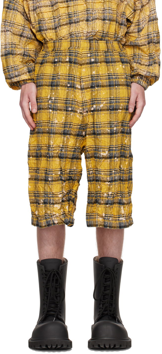 Шорти We11done We11done Crinkled Check Shorts Жовтий | WD-PT1-23-254-U-YE