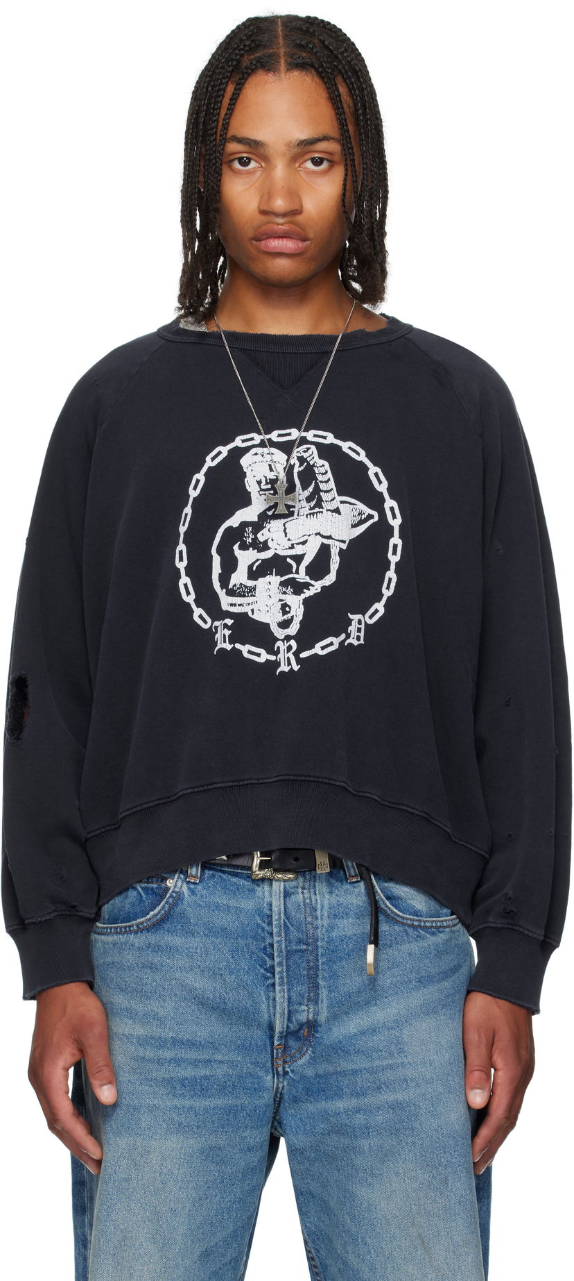 Світшоти Enfants Riches Déprimés Enfants Riches Déprimés En Chaine Raglan Crewneck Sweatshirt темно-синій | 020-468