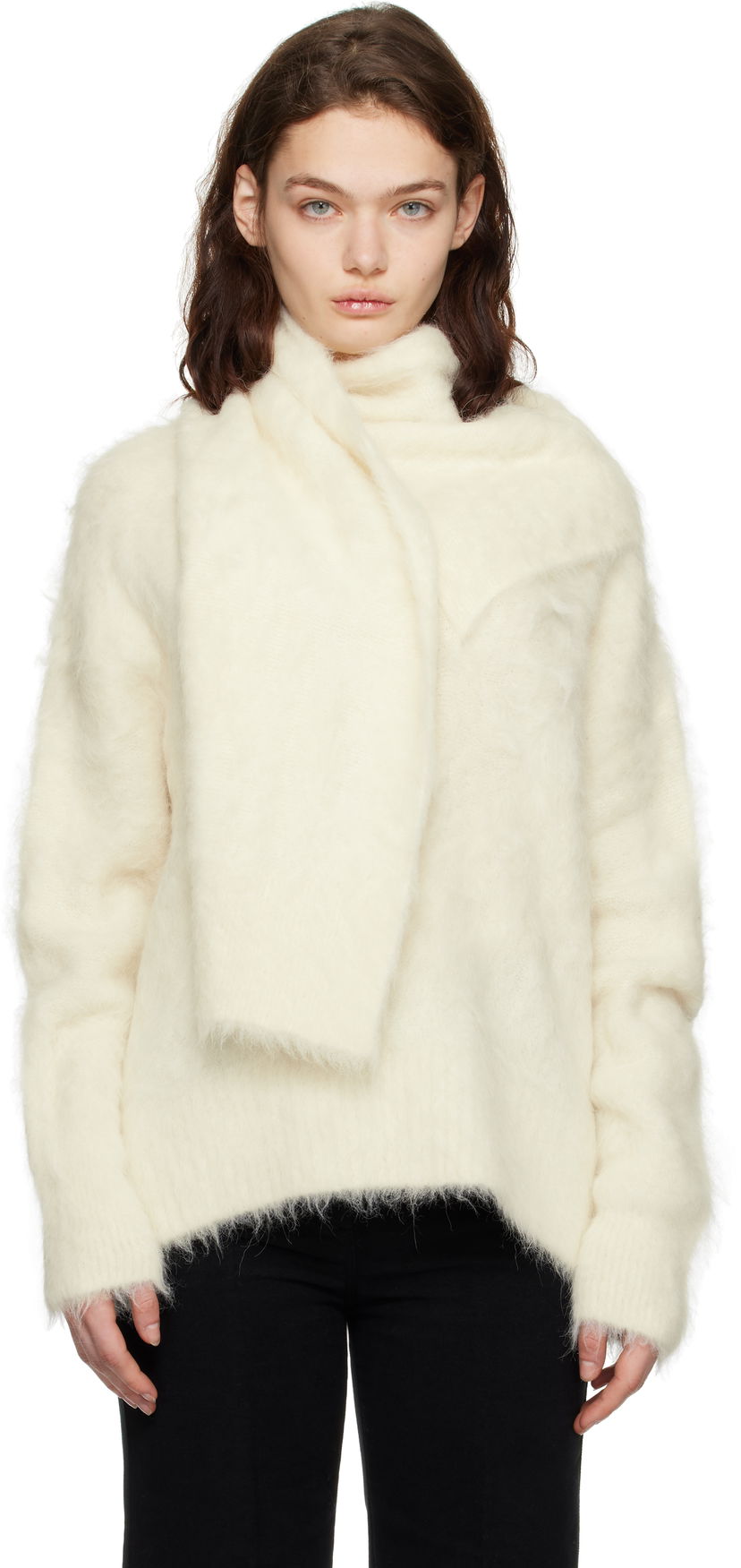 Cветр TOTEME TOTEME Draped-Scarf Knit Sweater білий | 251-WRT0368-YA0106