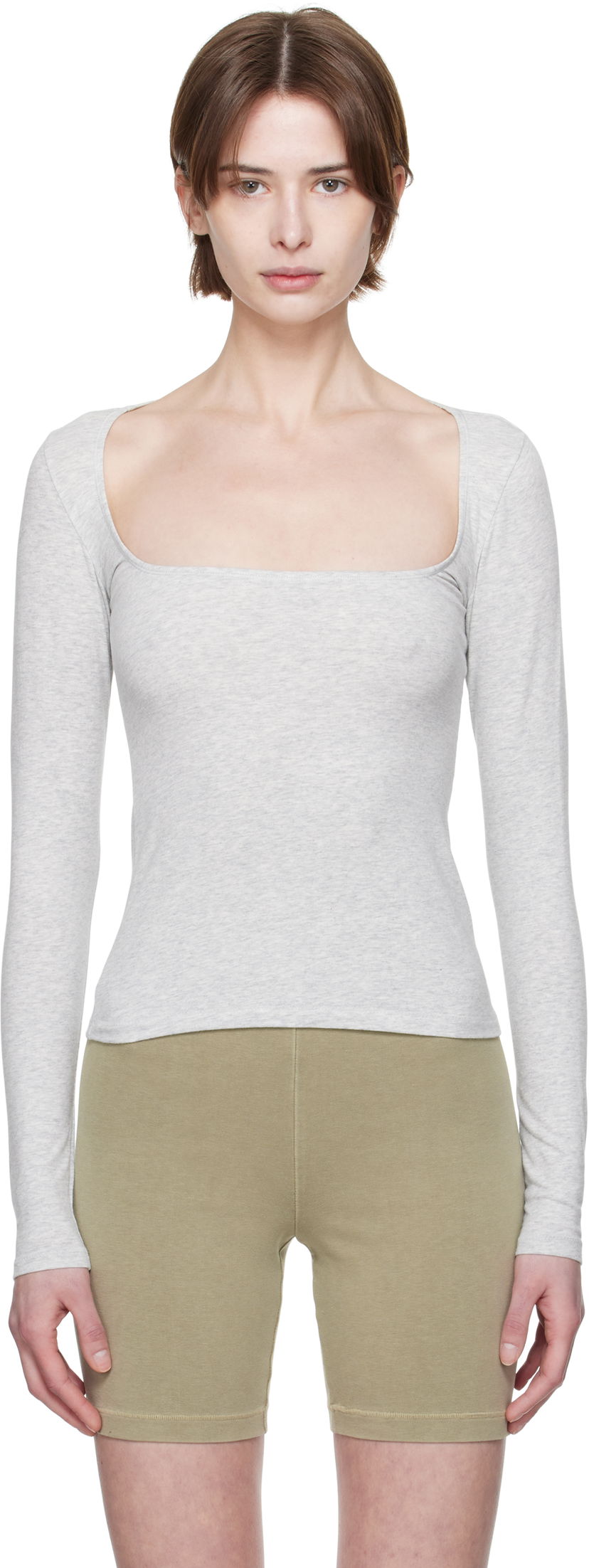 Безрукавка SKIMS SKIMS Cotton Jersey Scoop Neck Long Sleeve T-Shirt Сірий | LS-LST-7908W