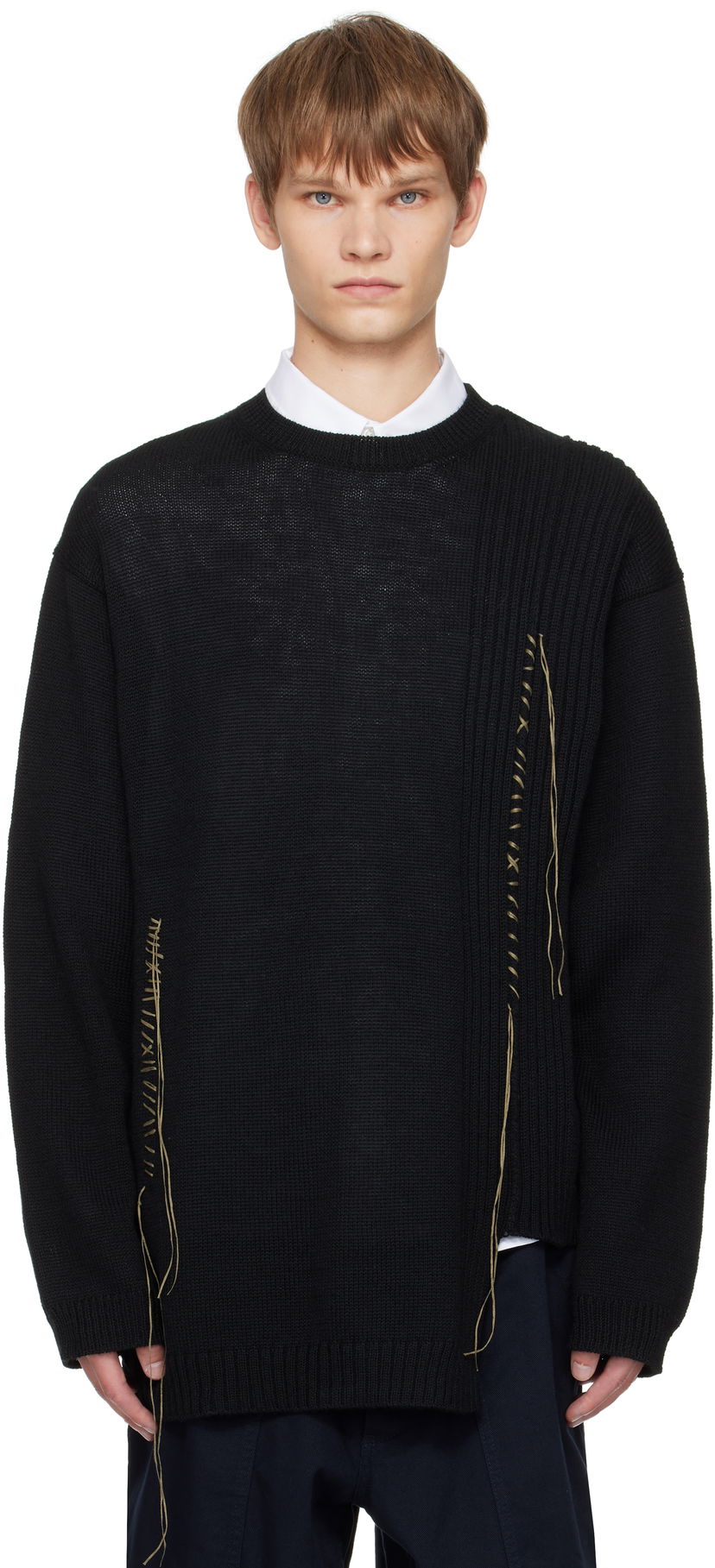 Cветр Yohji Yamamoto YOHJI YAMAMOTO Round Neck Stitch Detail Sweater чорний | HL-K25-196