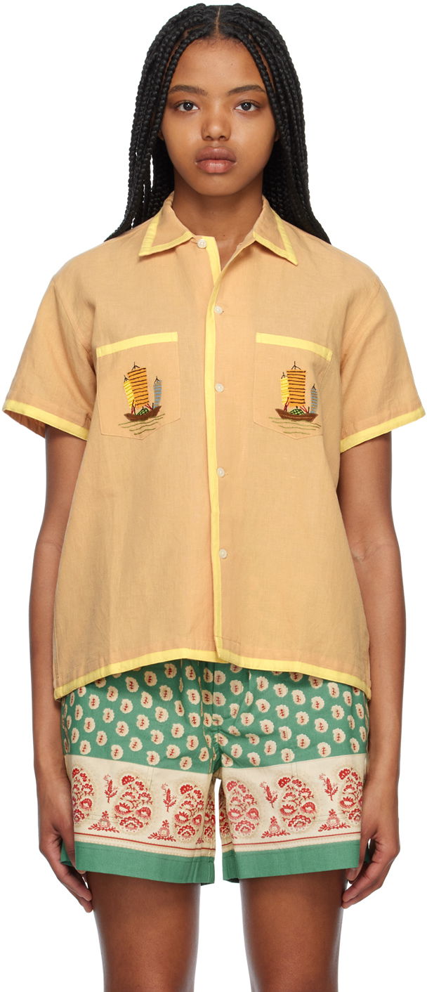 Сорочка Bode Bode Ship Embroidered Shirt бежевий | MRS23SH066