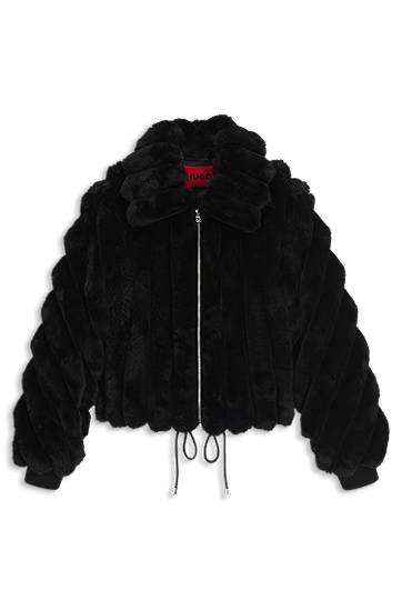 Куртка BOSS Cropped Faux-Fur Jacket with Adjustable Drawstring Hem and Full Zip чорний | 50546815, 0