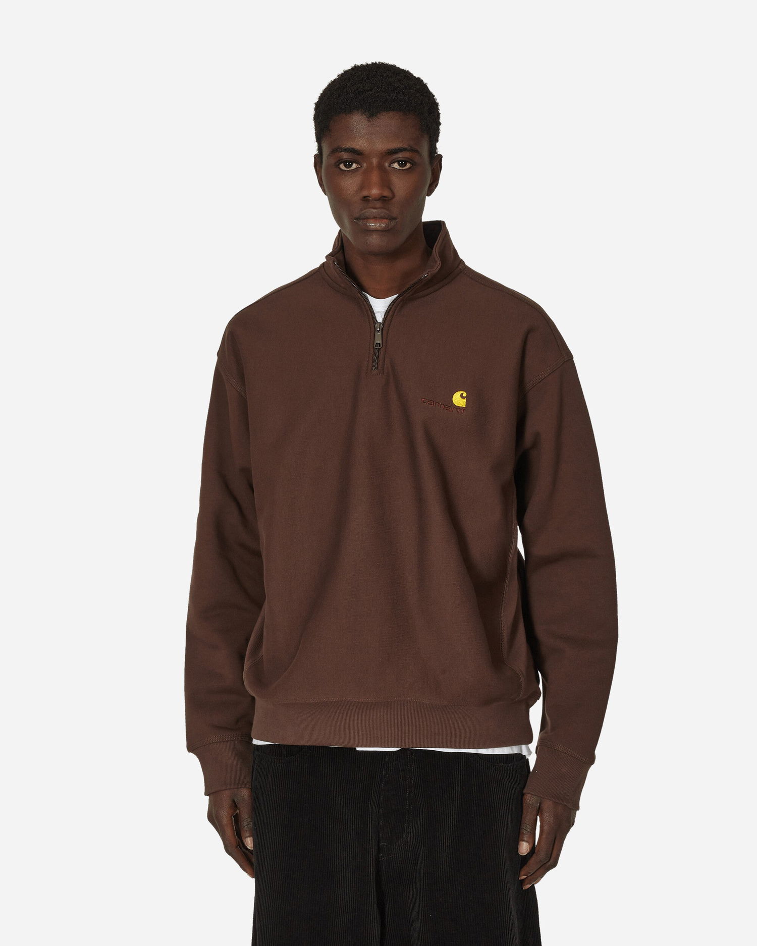 Cветр Carhartt WIP Half Zip American Script Crewneck Коричневий | I027014 BVXX, 0