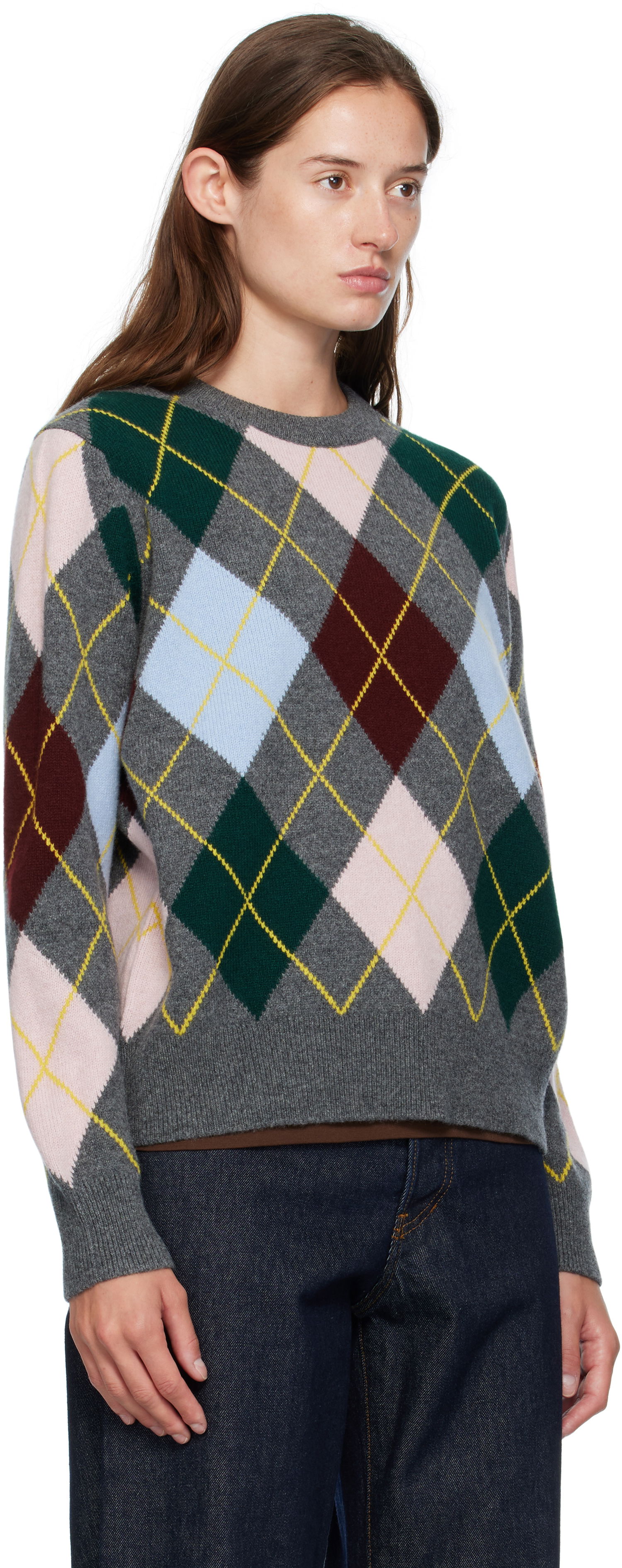Cветр &Daughter &Daughter Ava Argyle Crewneck Sweater Сірий | WL24205, 1