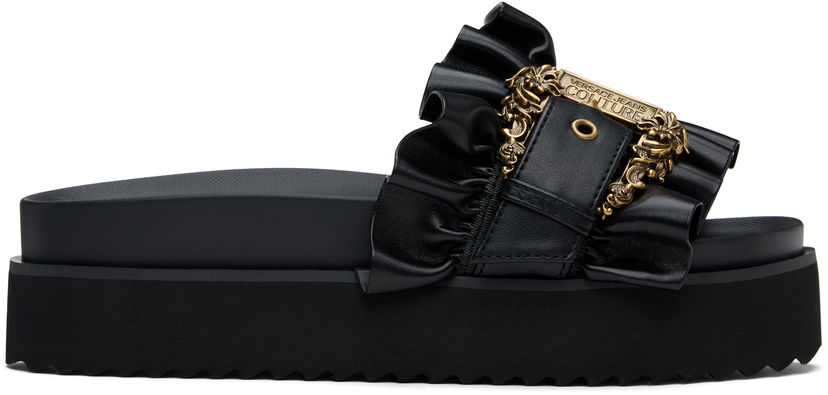 Аксесуари Versace Versace Jeans Couture Baroque Buckle Platform Sandals чорний | E78VA3SM5_E71570