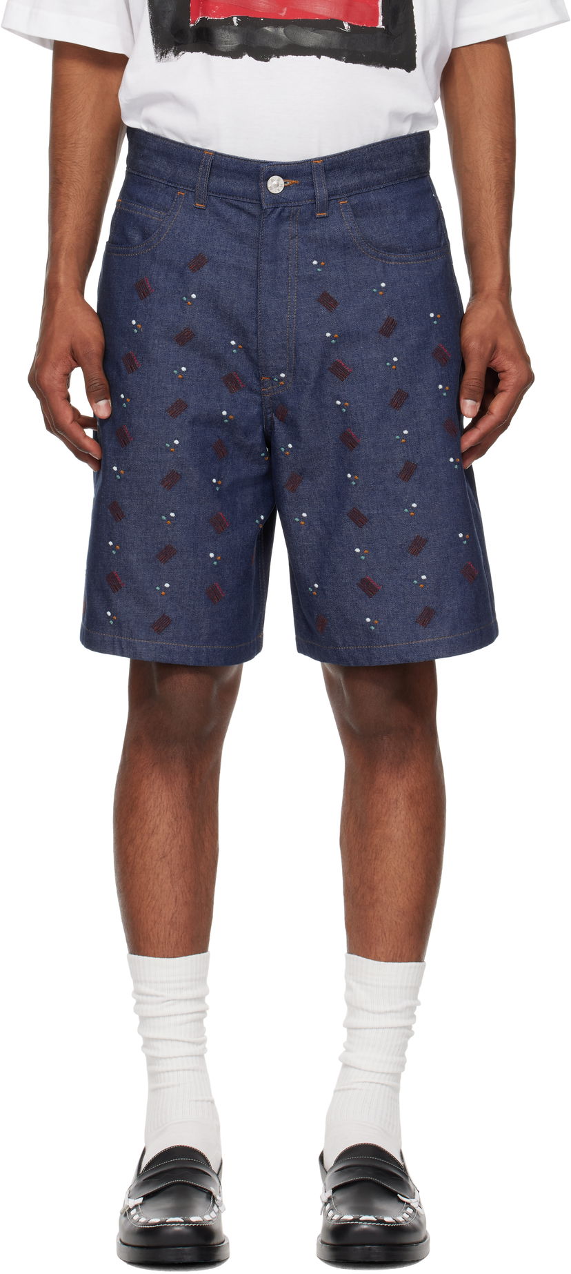 Шорти Marni Marni Embroidered Denim Shorts Синій | PUJU0109S0 USCX58