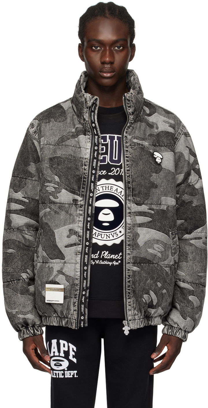 Пуховик AAPE by A Bathing Ape AAPE by A Bathing Ape Graphic Print Down Jacket Сірий | AAPDNM7606XXLBKX, 0