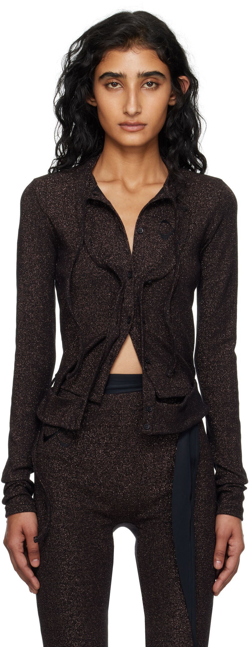 Cветр Ottolinger Ottolinger Double Closure Rib Knit Cardigan чорний | 104-600204-03