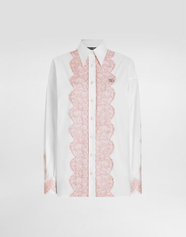 Сорочка Dolce & Gabbana Dolce & Gabbana Oversize Poplin Shirt with Lace Appliqués білий | F5T33TFU5T9W0800, 0