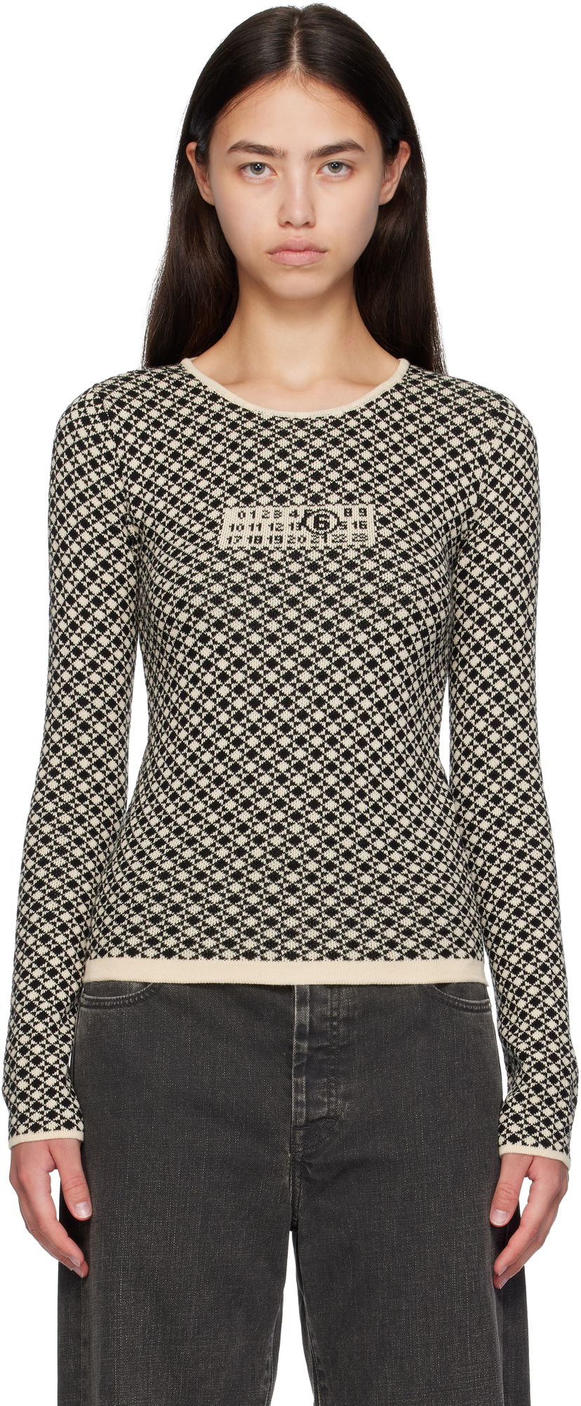 Cветр Maison Margiela MM6 Maison Margiela Allover Check Knit Sweater бежевий | S52HL0050 M13137