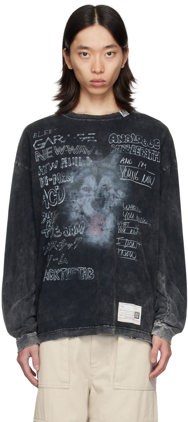 Футболка Maison MIHARA YASUHIRO Maison MIHARA YASUHIRO Dog Print Long Sleeve T-Shirt чорний | A12LT601