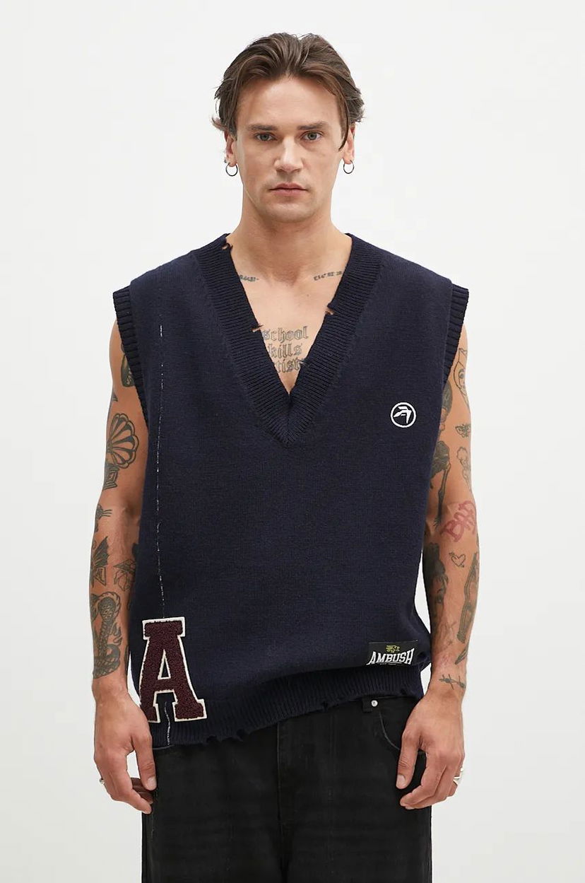 Жилет Ambush Repair Stitch V Neck Vest Синій | BMHZ002F24KNI0014628