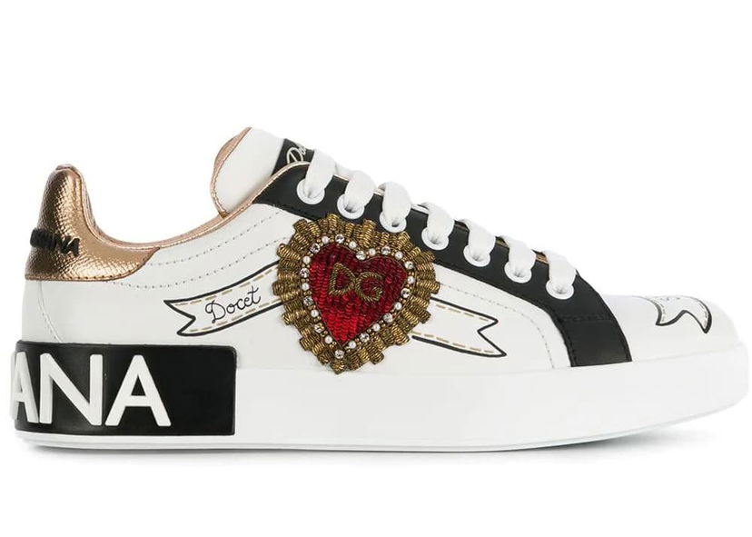 Кросівки та взуття Dolce & Gabbana Portofino Embroidered White Heart (W) білий | CK1544AZ138HWT77