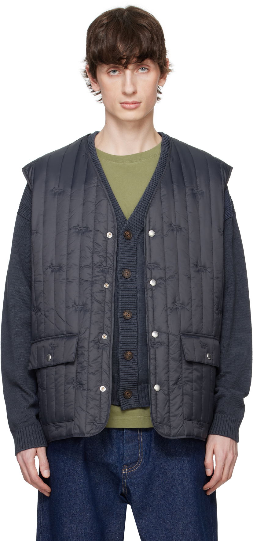 Жилет MAISON KITSUNÉ Maison Kitsuné Sleeveless Quilted Vest темно-синій | OM02120WW9047