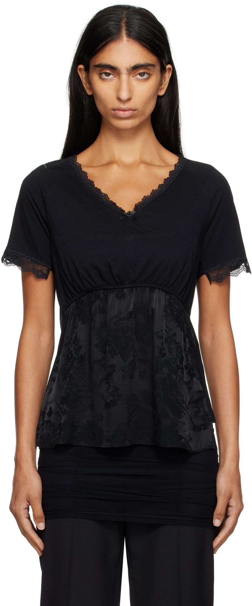 Футболка Maison Margiela MM6 Maison Margiela Jersey & Lace Peplum T-Shirt чорний | S52NC0353 M20048