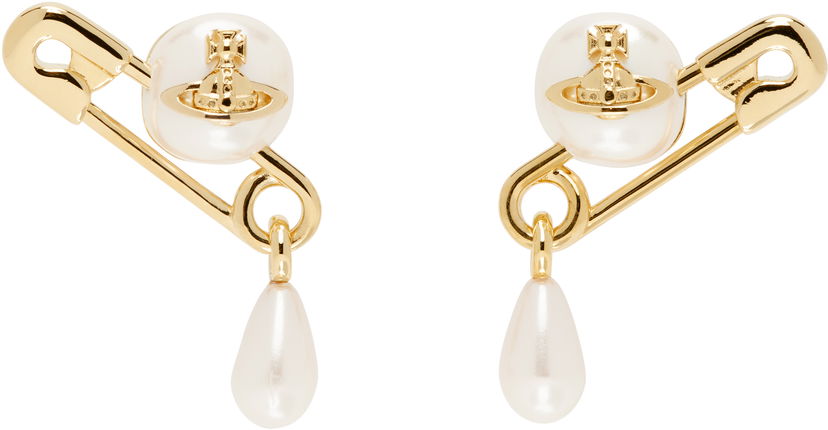 Сережки Vivienne Westwood Vivienne Westwood Claude Small Pearl Safety Pin Stud Earrings Металік | 62010363-02R107-