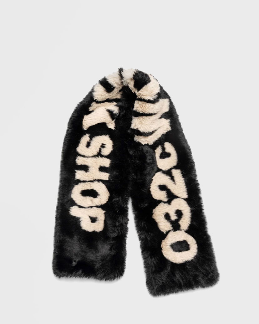 Шарф 032C Faux Fur Scarf With Lettering чорний | F24-UAW-3303-050