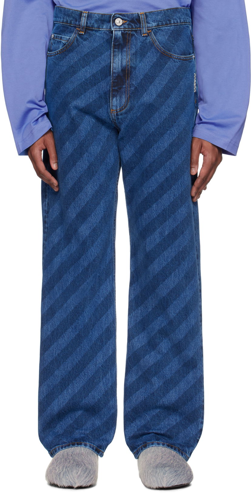 Джинси Marni Marni Wide Leg Diagonal Stripe Jeans Синій | PUJU0021A0 USCX36