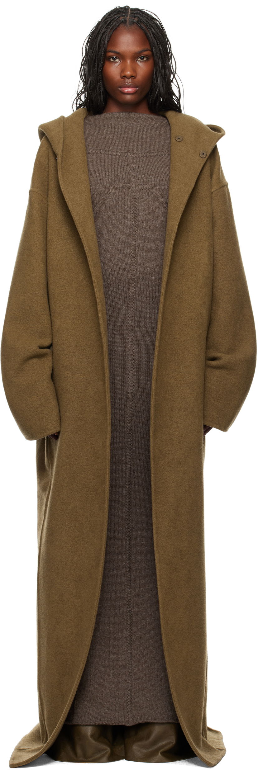Пальто Rick Owens Hooded Robe Long Coat Зелений | RO02D3957 DDR