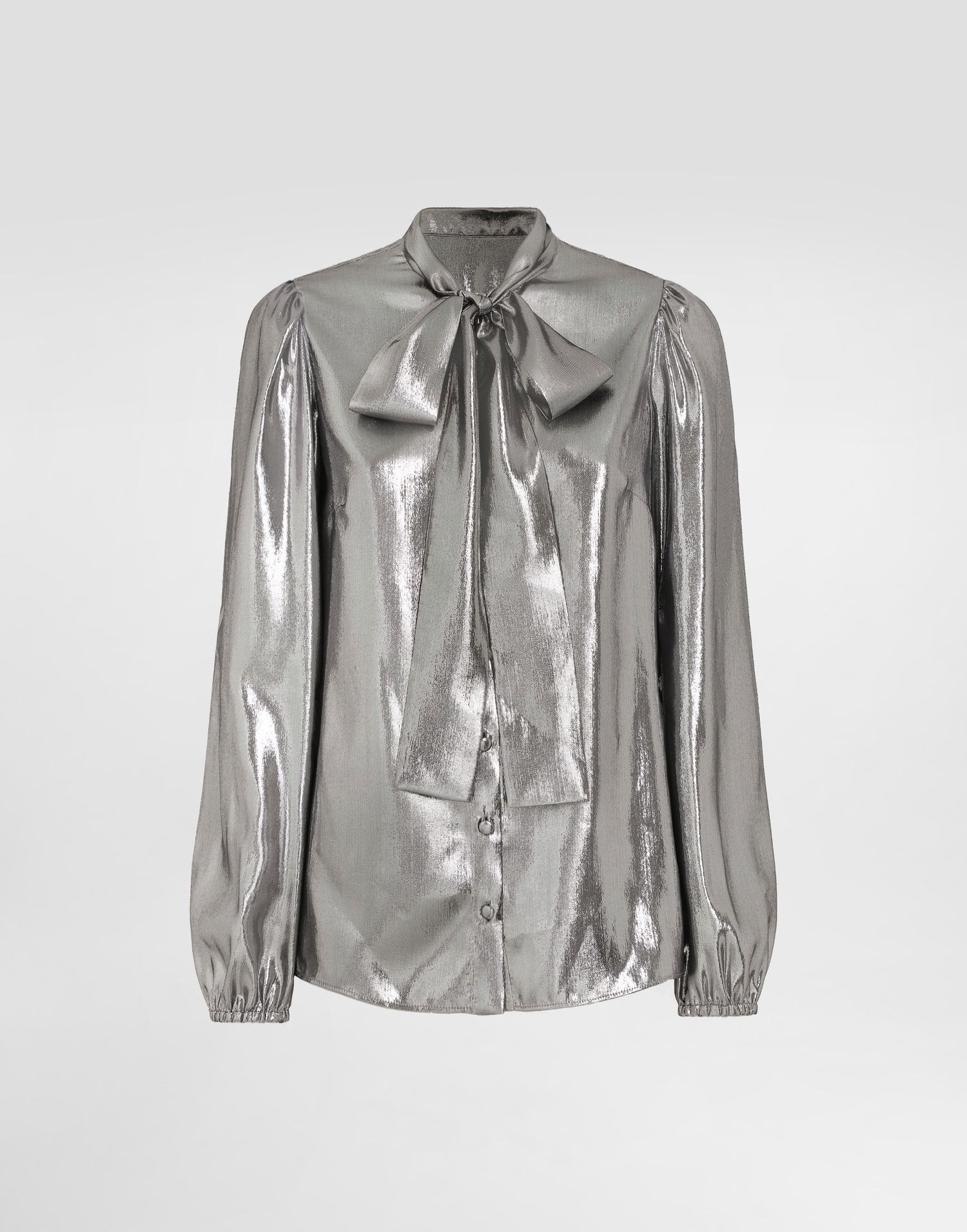 Сорочка Dolce & Gabbana Dolce & Gabbana Lamé Chiffon Pussy-Bow Blouse with Puffed Sleeves Металік | F5Q44THUMV2S0998, 0