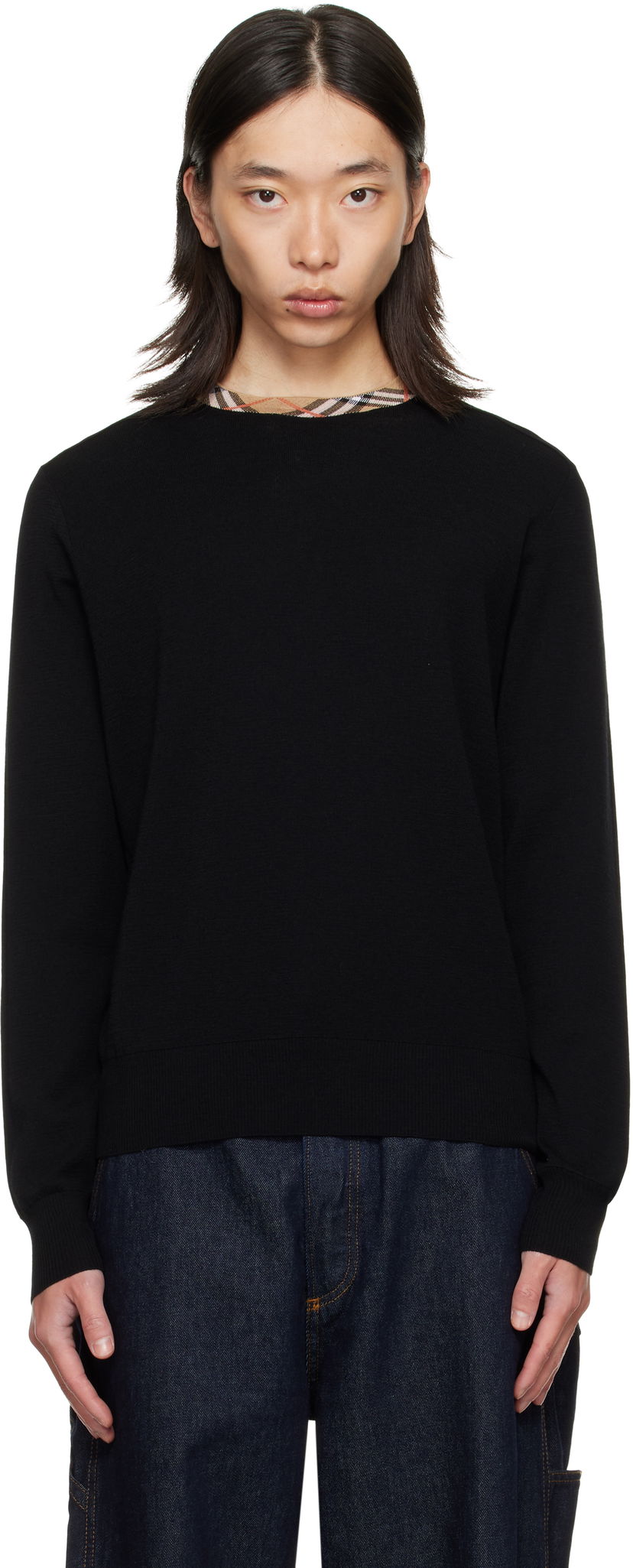 Cветр Burberry Burberry Check Trim Wool Sweater чорний | 8112148