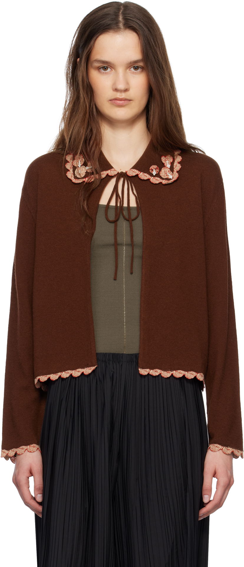 Cветр Bode Bode Rookie Embroidered Scalloped Cardigan Коричневий | WRS25KT021
