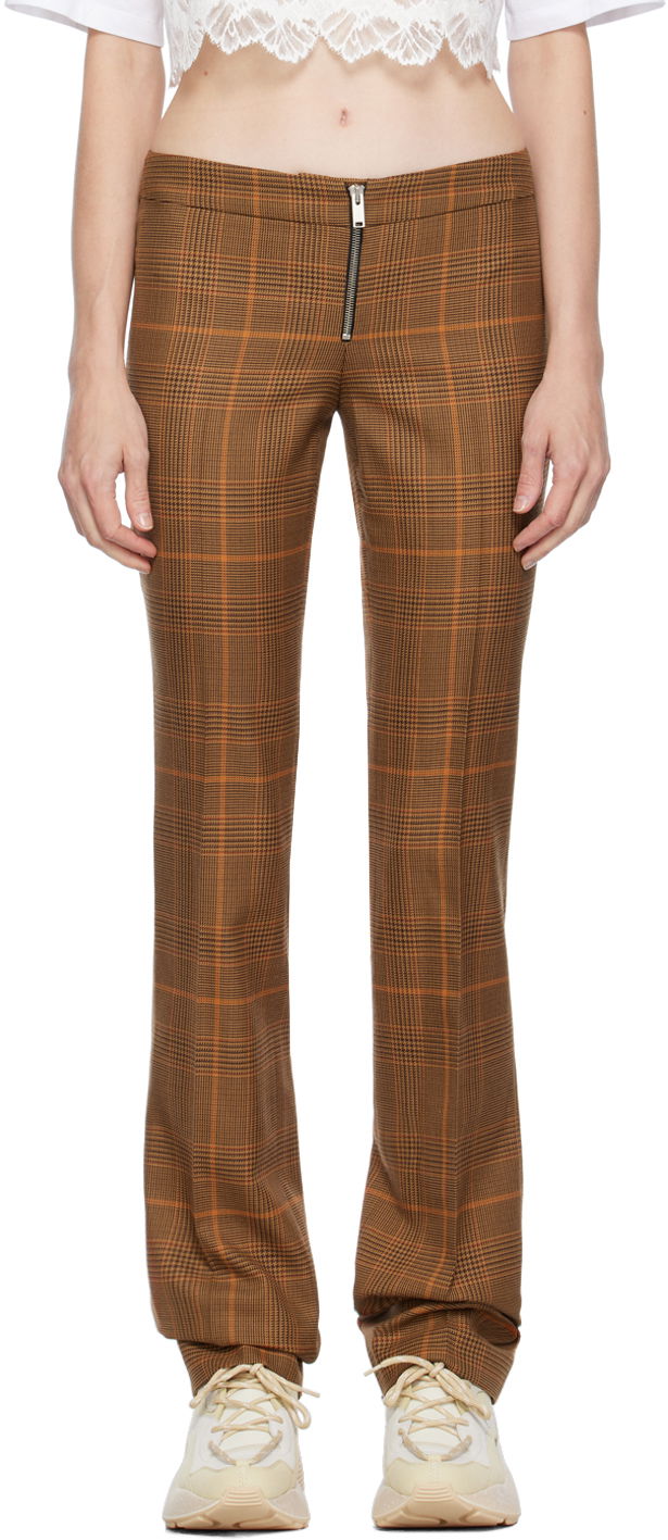Штани Stella McCartney Exposed Zip-Fly Glen Plaid Trousers Коричневий | 6401343CQ750